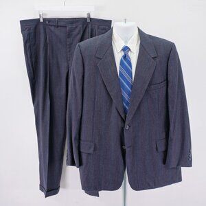 Tom James Thick Wool Gray Plaid W/ Purple Green Striped 2 Piece Suit 46L 44 / 32